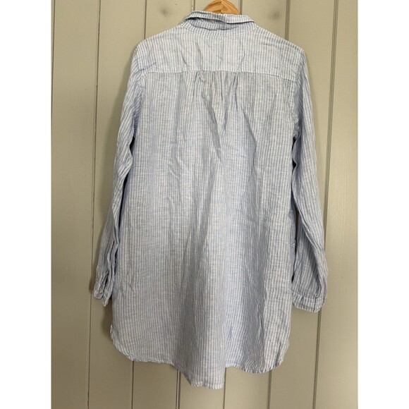 CP Shades Teton Tunic M Medium Blue White striped Linen Collar Pockets - Picture 7 of 8